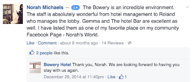 Customer review on a local hotel Facebook page