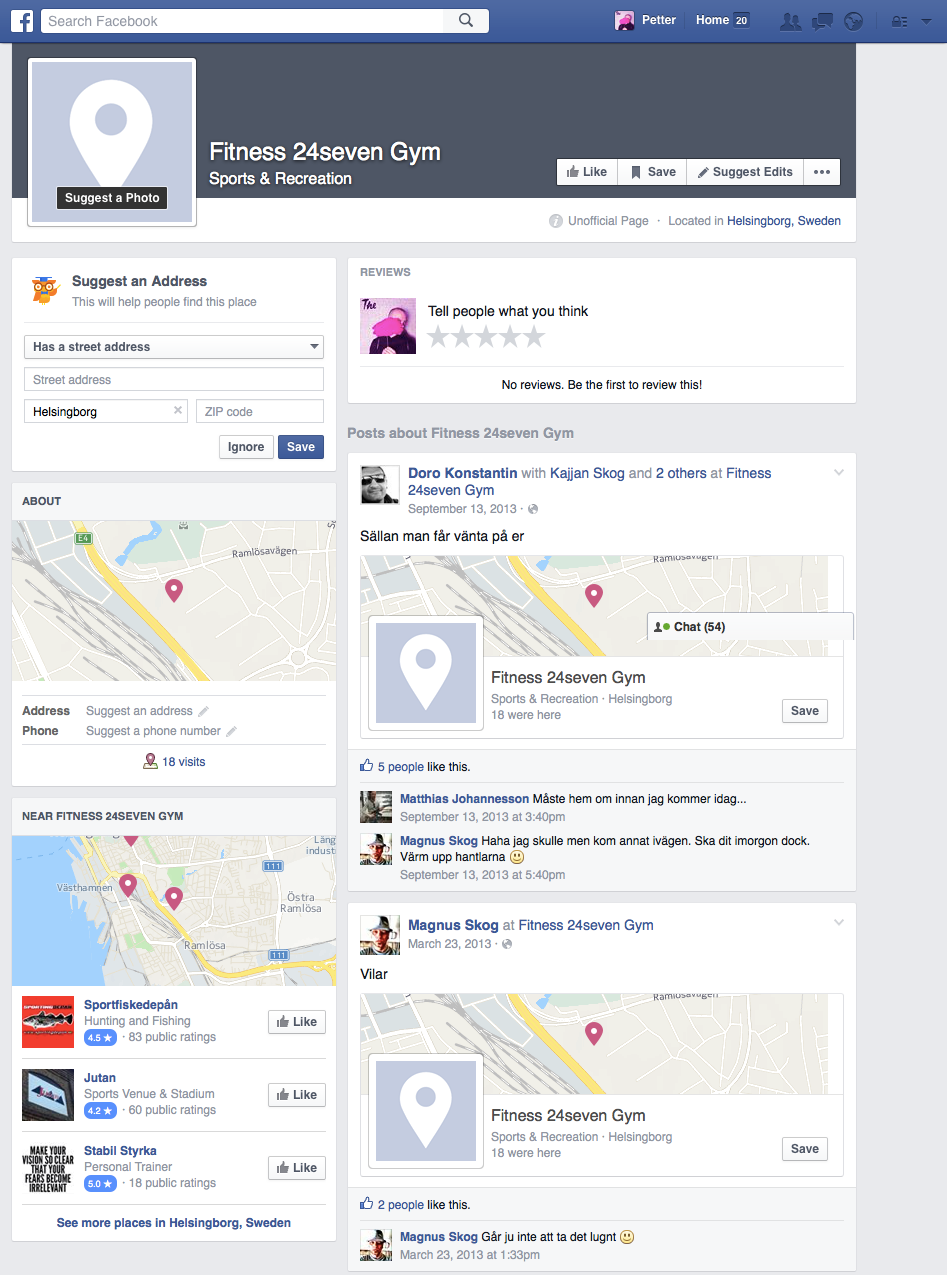 Facebook check-ins on unofficial user-generated location pages
