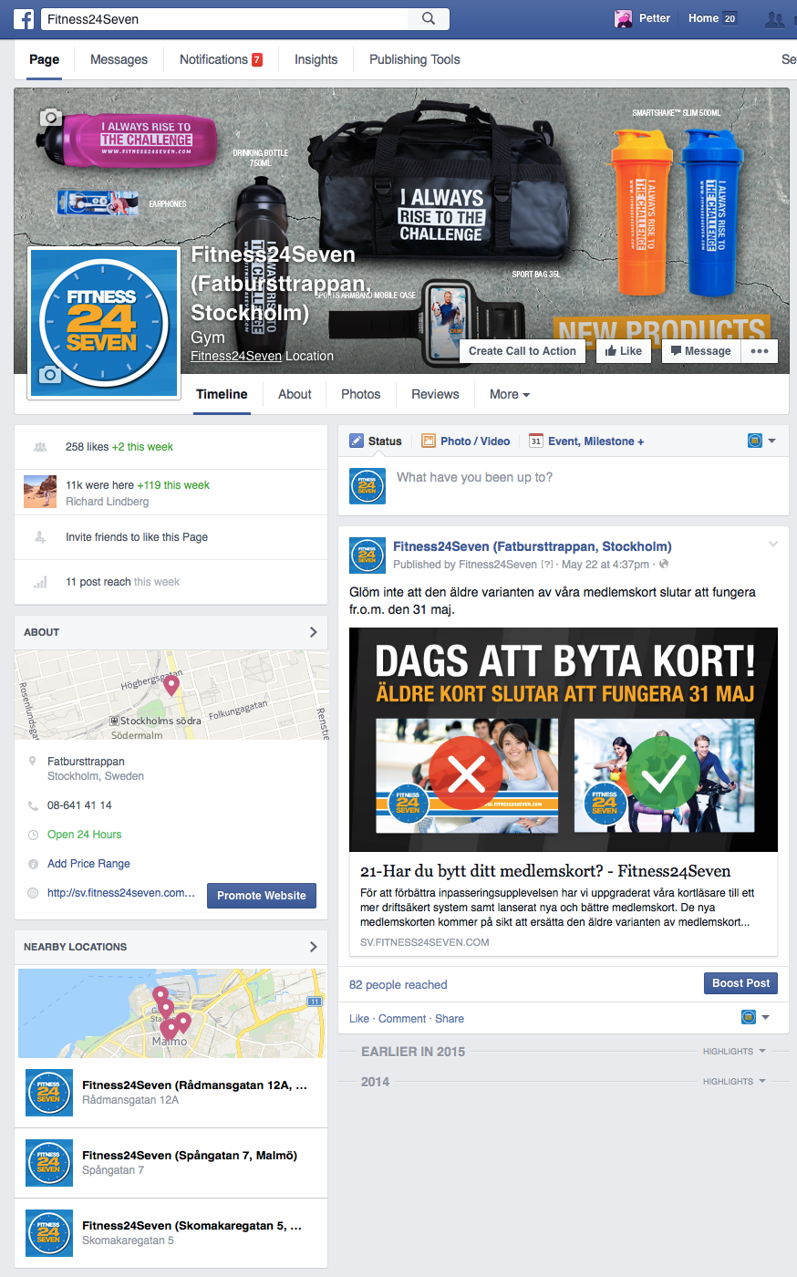 Facebook Location Pages store finder under a brand page